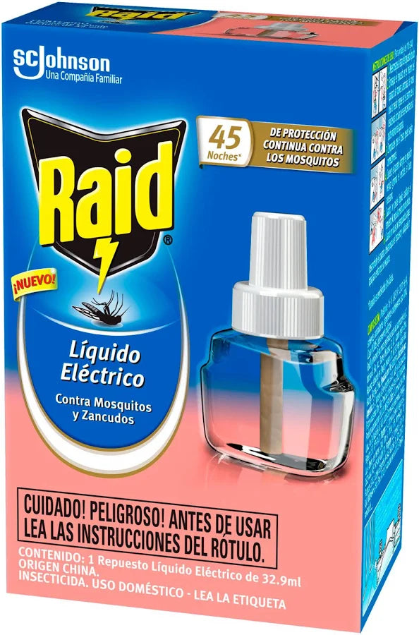 Repuesto Líquido Insecticida Contra Mosquitos y Zancudos 45 Noches Raid