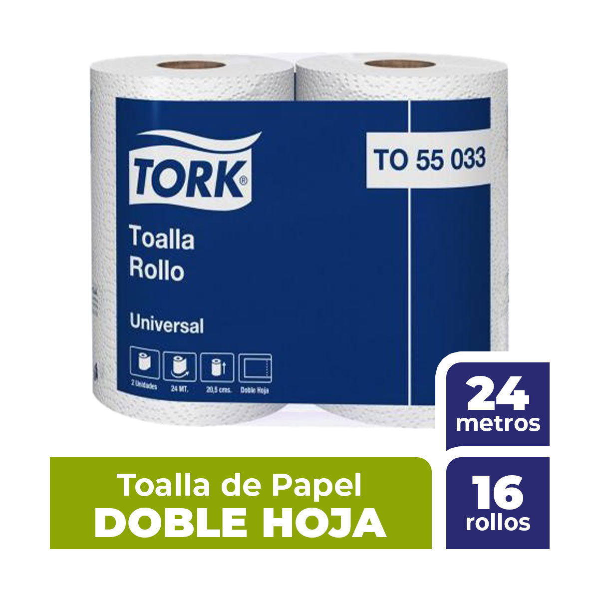 Toalla De Papel Doble Hoja 24m 16 Rollos Tork (55046)