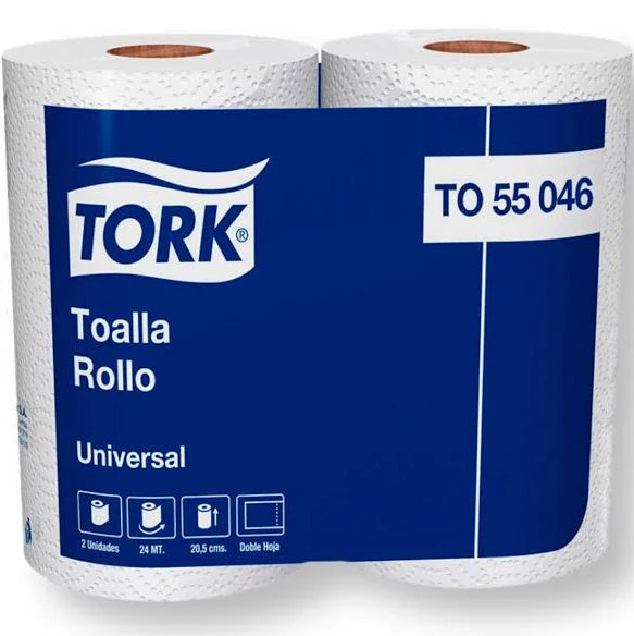 Toalla De Papel Doble Hoja 24m 2 Rollos (55046) Tork