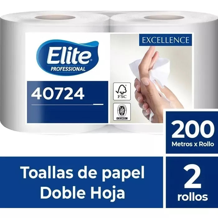 Toalla De Papel Doble Hoja 200m (40724) 2 Rollos Elite