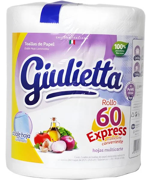 Toalla De Papel Doble Hoja 280 cortes 21.7x21.5cm 1 Rollos Giulietta