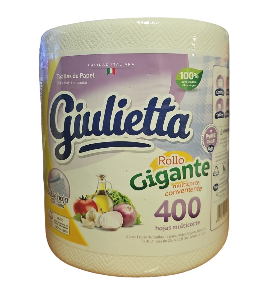 Toalla De Papel Doble Hoja 400 cortes 21.7x22.5cm 1 Rollos Giulietta