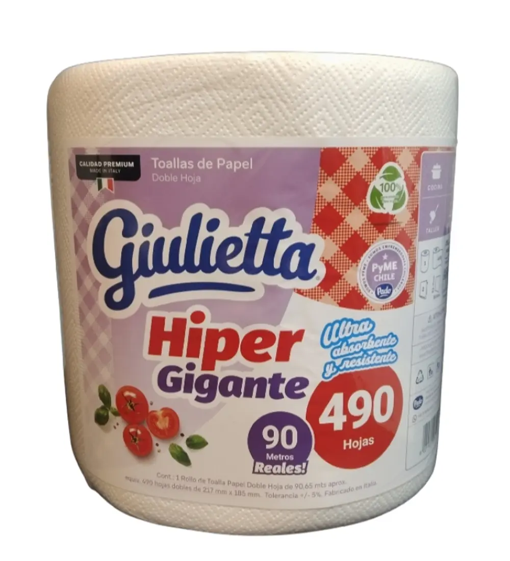 Toalla De Papel Doble Hoja 490 cortes 217mmx185mm 1 Rollos Giulietta