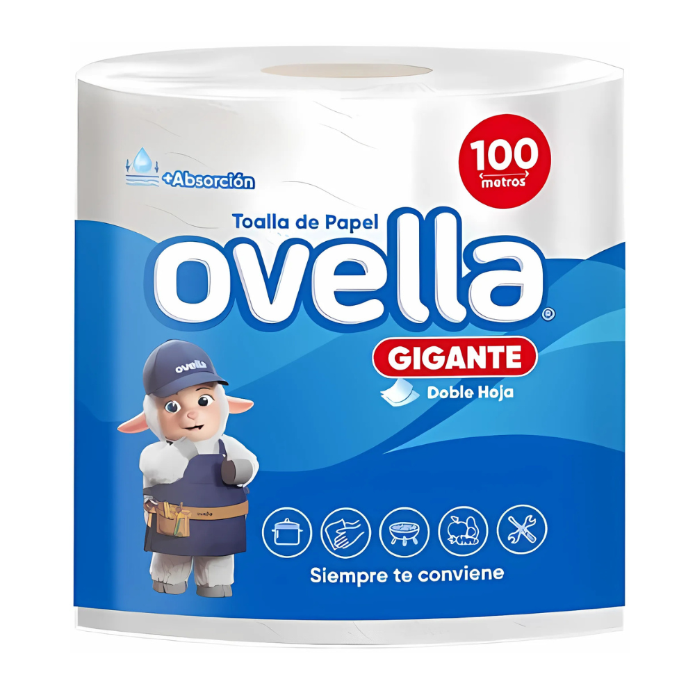 Toalla De Papel Doble Hoja Gigante 100m 1 Rollos Ovella