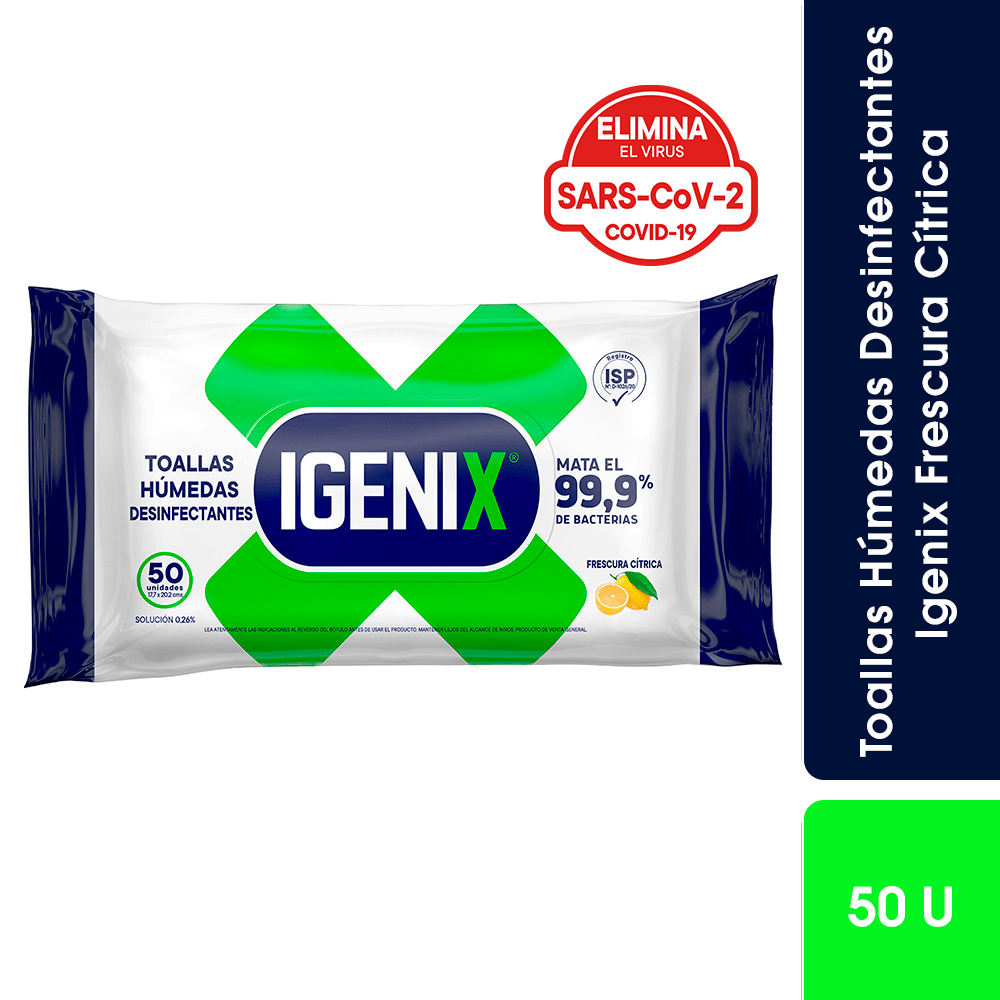 Toallitas Húmedas Desinfectantes Multiuso Bolsa 50U Igenix