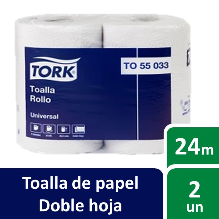 Toalla De Papel Doble Hoja 24m 2 Rollos Tork (55046)