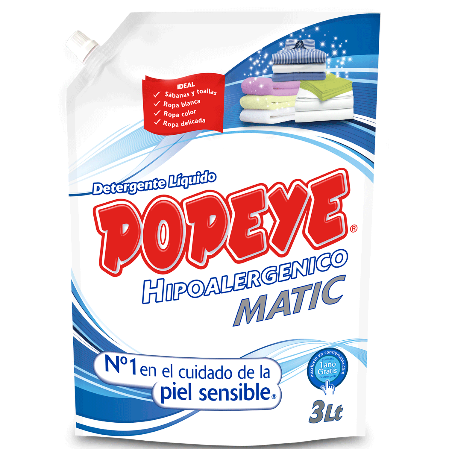 Detergente Liquido Popeye Hipoalergenico Familia 3L