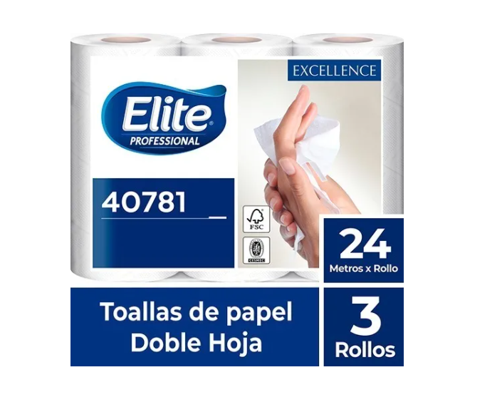 Toalla De Papel Doble Hoja 24m 3 Rollos Elite