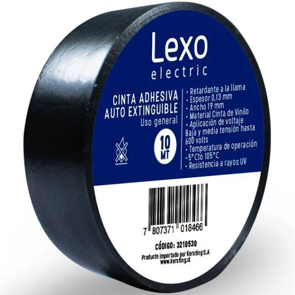 Cinta Aislante Pvc 19mm x 10 mts Negro Lexo