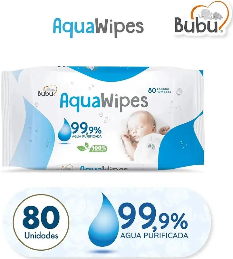 Toallitas Húmedas Biodegradable Aquawipes 80u Bubu