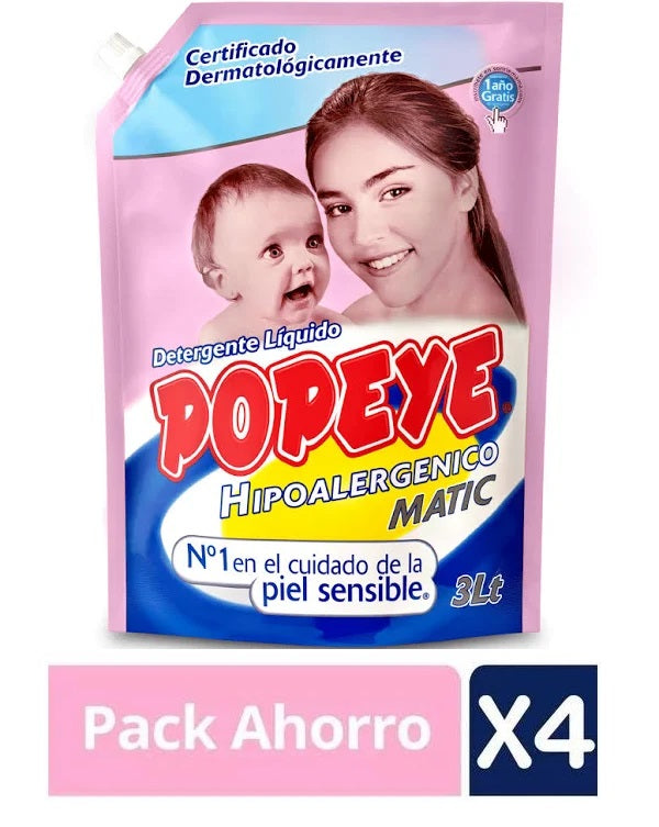  Detergente Liquido Hipoalergenico Bebe 3L Popeye 