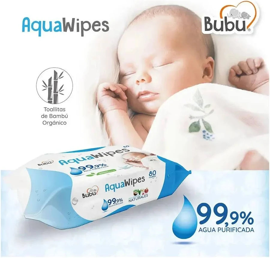 Toallitas Húmedas Biodegradable Aquawipes 80u Bubu