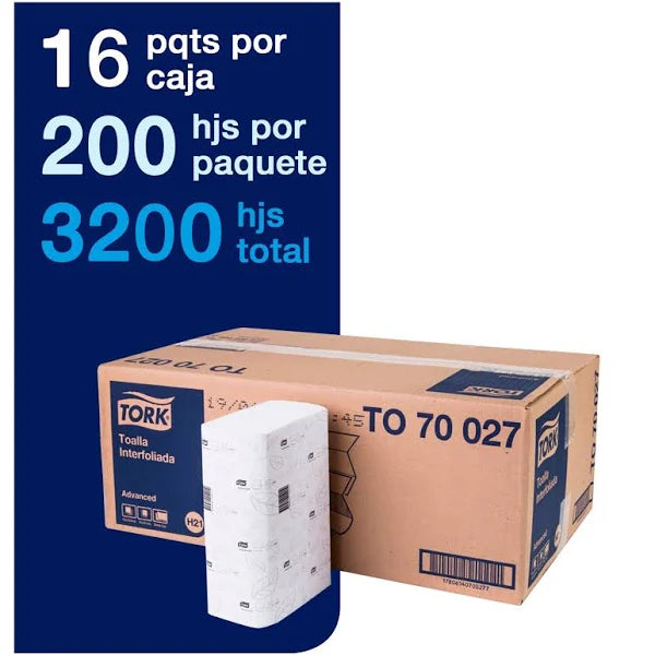 Caja 16u Toalla De Papel Doble Hoja Interfoliada 200U (to70027) Tork