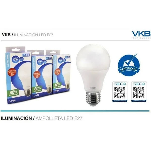 Ampolleta Led E27 12W 3000K Luz Calida VKB