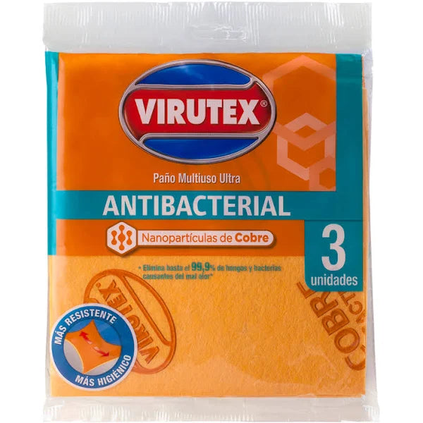 Paño Multiuso Ultra Antibacterial Con Cobre 36x36cm 3u Virutex