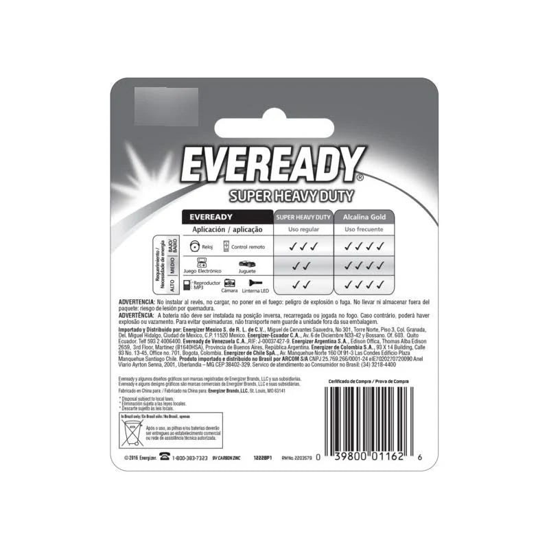 Pilas Alcalinas Super Heavy Duty 9V 1u Eveready