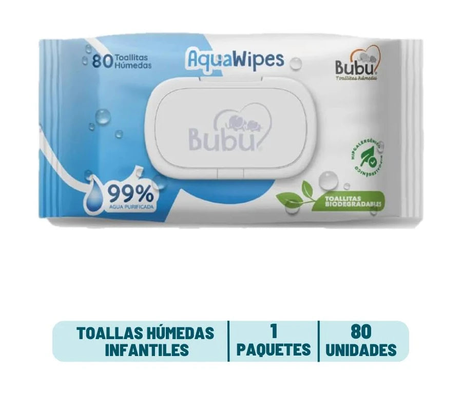 Toallitas Húmedas Biodegradable Aquawipes 80u Bubu
