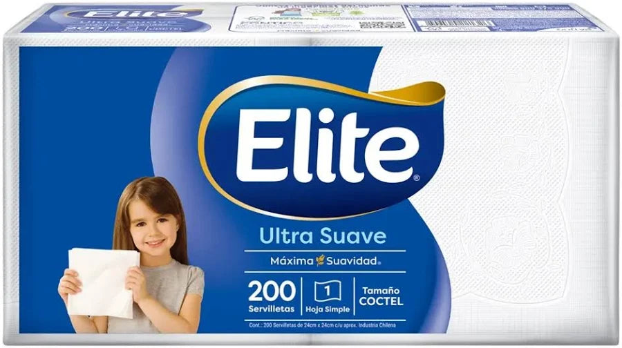 Servilletas Cocktail Ultra Suave 24x24cm 200u Elite