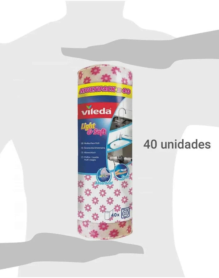 Paño Multiuso Light And Soft En Rollo Rosado 25x30cm 40u Vileda