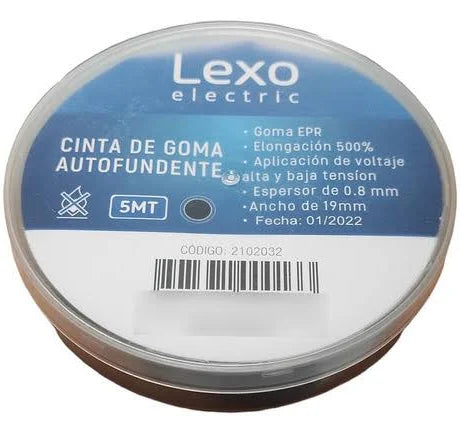 Cinta De Goma Autofundente 10ka 19MM x 5 Metros Negra Lexo