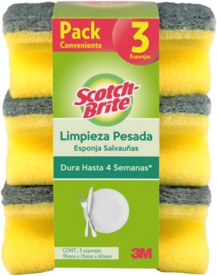 Esponja Acanalada Limpieza Pesada Clasica 3u Scotch Brite