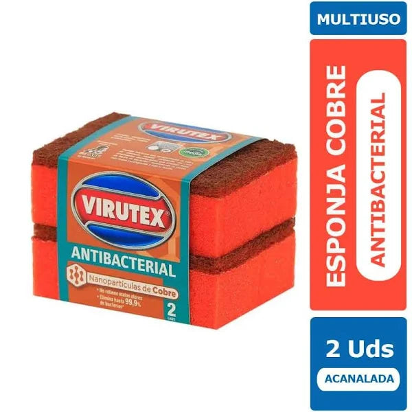 Esponja Acanalada Antibacterial Cobre 2u Virutex