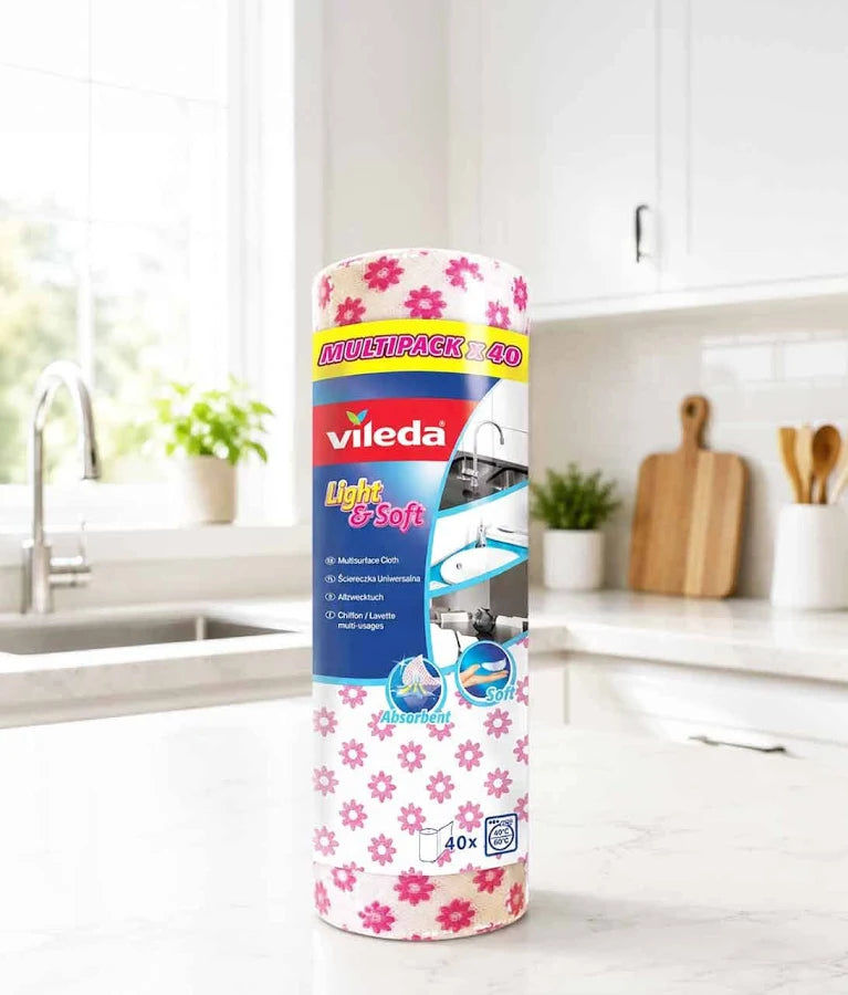 Paño Multiuso Light And Soft En Rollo Rosado 25x30cm 40u Vileda