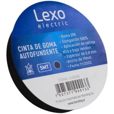 Cinta De Goma Autofundente 10ka 19MM x 5 Metros Negra Lexo