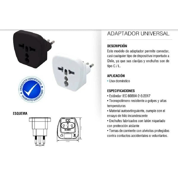 Adaptador Universal 2p 10a 250v Negro Lexo