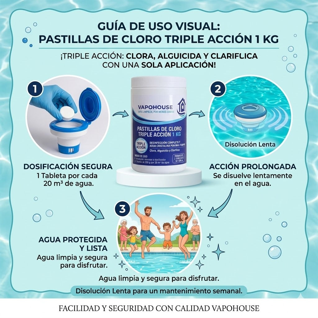 Pastillas De Cloro Triple Accion  Para Piscina 1k Vapohouse