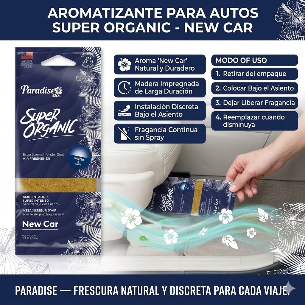 Aromatizante Para Autos Super Organic Air Freshener New Car 1u (6007PK72) Paradise