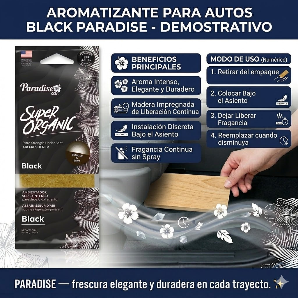 Aromatizante Para Autos Super Organic Air Freshener Black 1u (6003PK72) Paradise