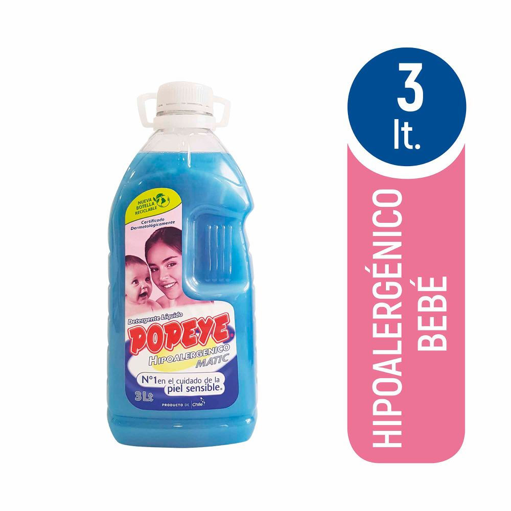 Detergente Liquido Hipoalergenico Bebe 3L Botella Popeye